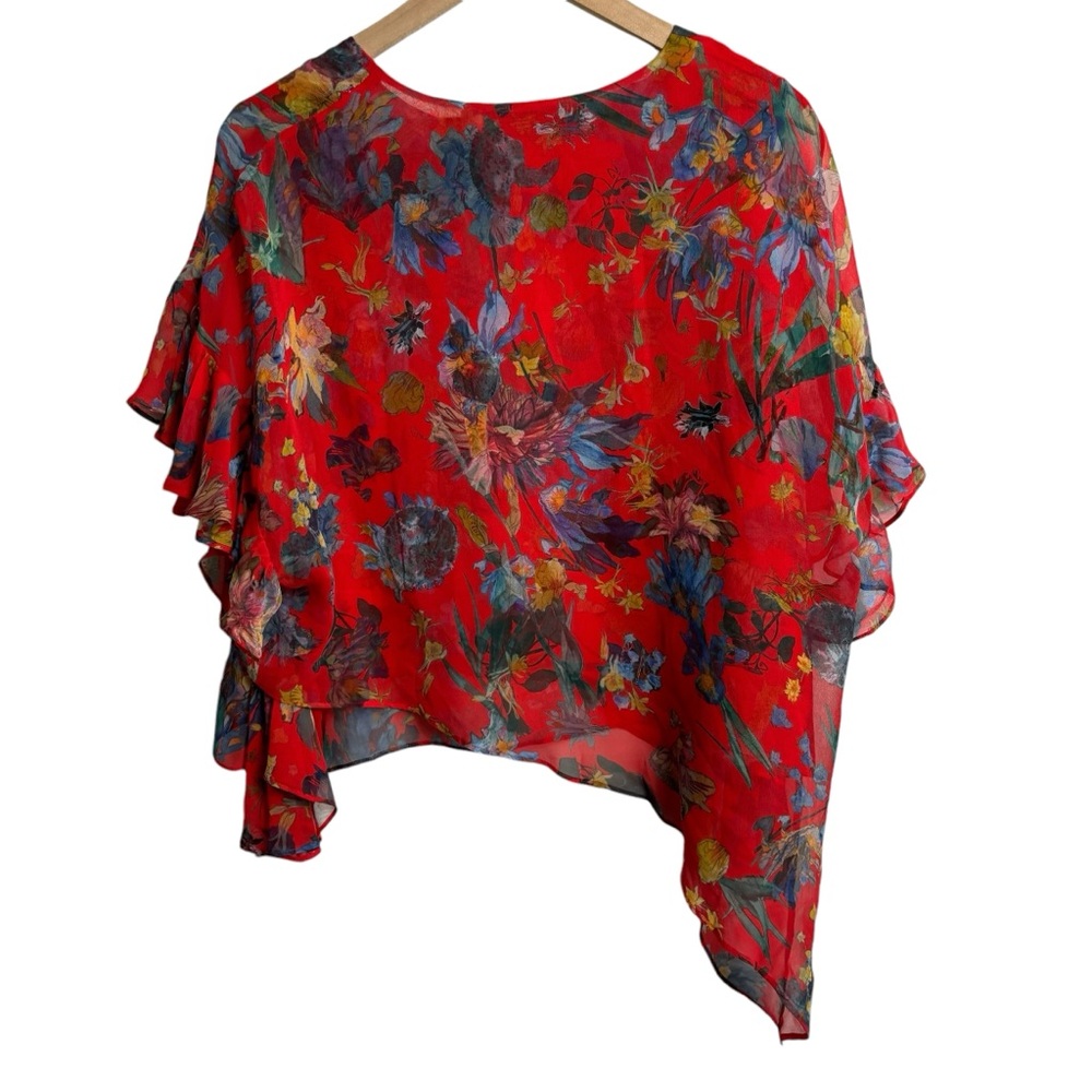 IRO Silk Floral Asymmetrical Blouse Top Boat Neckline Luxury EU 36 US S - Picture 2 of 8